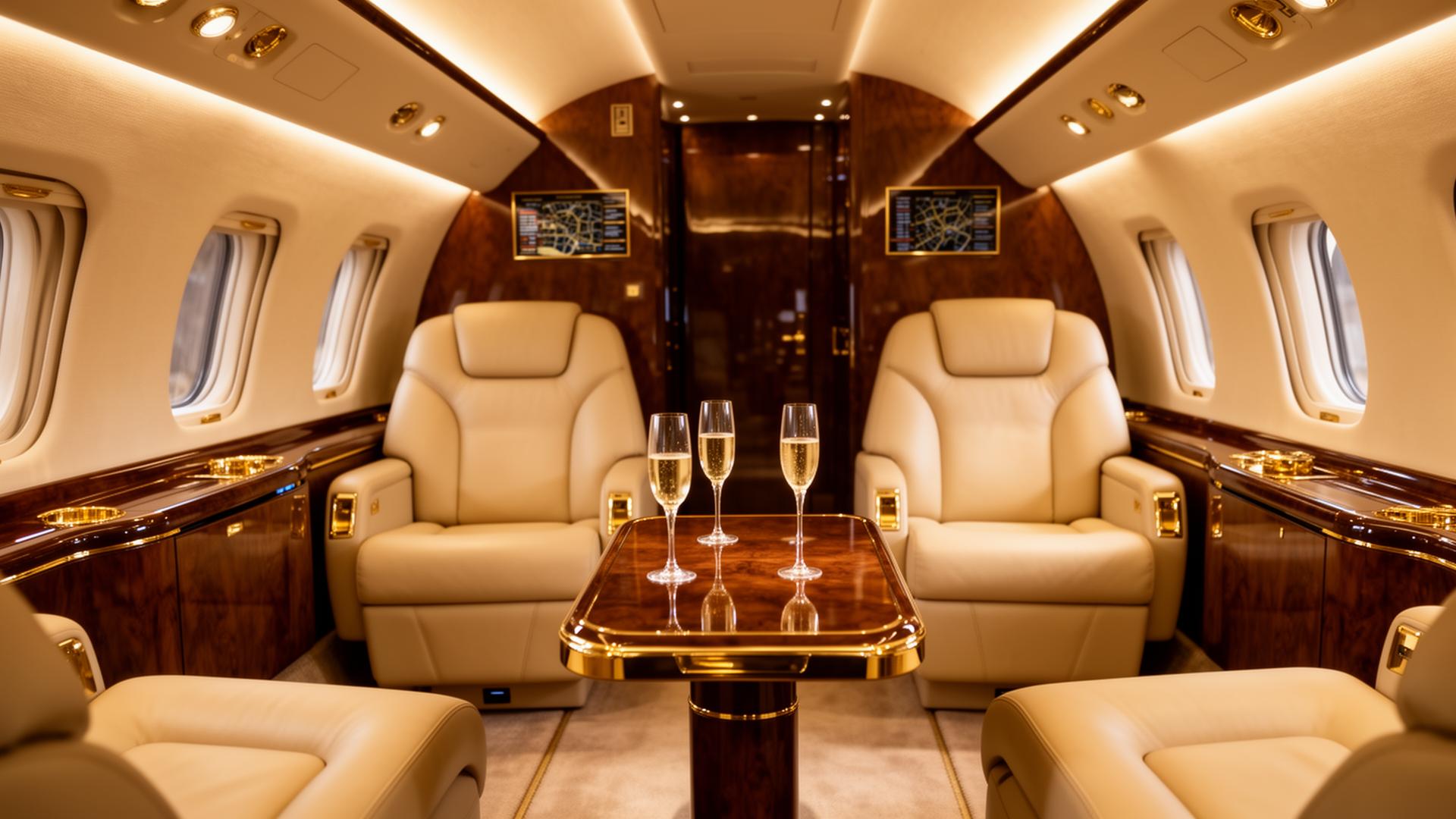 Luxury private jet cabin interior